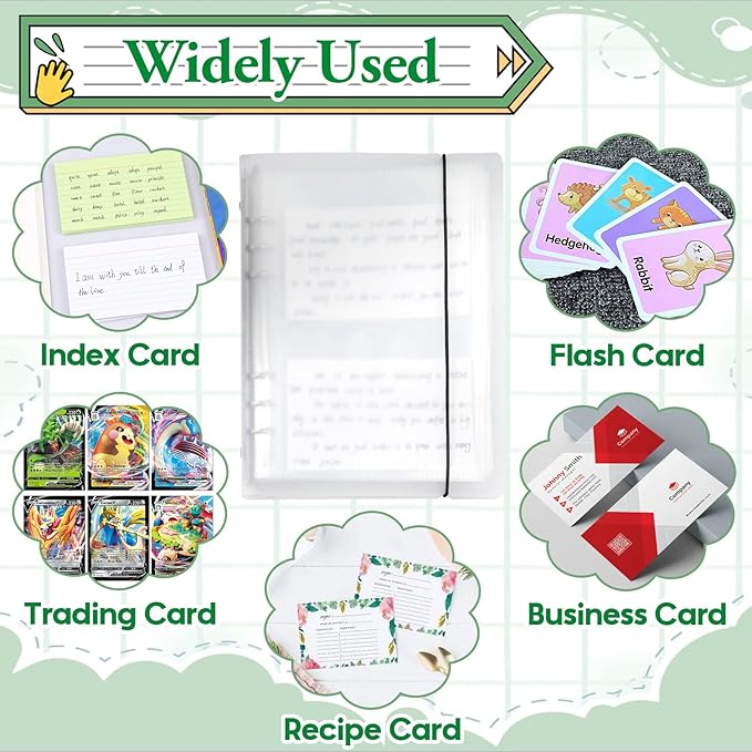 SHANGRLA 3x5 Index Card Holder Binder - Card Organizer for Note Cards, Flash Cards, and Recipe Cards, 90 Card Sleeves - Stores up to 180 Index Cards, Indexcard Notecard Storage Solution