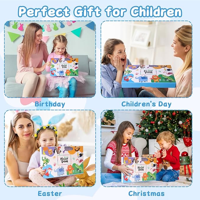 Washable Finger Paint for Toddlers 1-3, Non Toxic Kids Finger Paint Set, 12 Vibrant Colors (1.22 fl oz), Baby Safe Toddler Art Supplies, Sensory Preschool Learning Easter Gift for Boys Girls