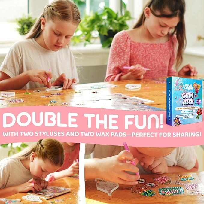 Blue Squid Diamond Art Kits for Kids β Mermaid - Fun & Easy DIY 5D Gem Art Gift Set for Keychains, Stickers, Sun Catchers - Diamond Painting Kit Arts & Crafts Kit for Kids, Girls, Boys Ages 6-12