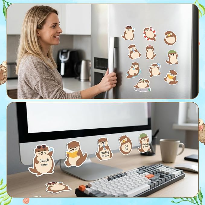 Xqumoi 30 Pack Otter Sticky Notes - Cute Cartoon Otters Theme Self Sticky Notepads Sea Animal Writing Memo Pads for Animal Lover Gifts Birthday Baby Shower Classroom Ocean Party Favors