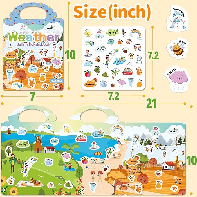 6 Sets Reusable Sticker Book for Toddlers 3-6, Jelly Sticker Books for Toddler, Travel Sticker Activity Toys for Kids 3 4 5 6 Years Old Girls & Boys