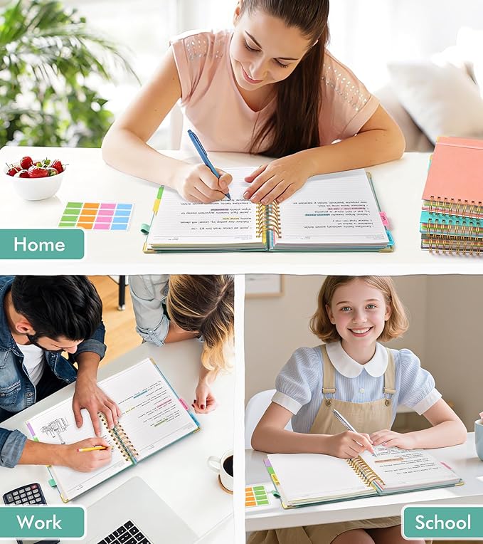 Spiral Notebook Journal with Removable Dividers Tabs, 300 Pages Hardcover Leather 5 Subject College Ruled Notebook, 8.5"x11" Large A4 Lined Journal for Women Men, Spiral Notebook for Work School,Teal