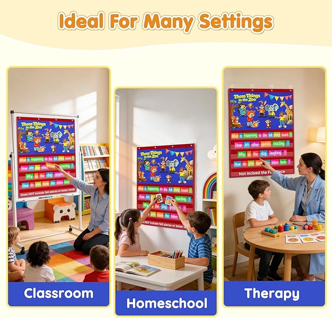 AKAYOK 2-in-1 Felt Board & Pocket Chart, 37”x28 Felt Board for Wall with 54 Self Adhesive Dots & 15 Dry Erase Sentence Strips, Flannel Boards Stories for Preschool, Early Literacy & Speech Therapy