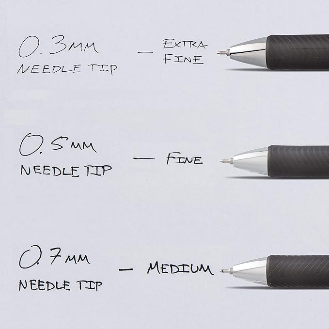 Pentel EnerGel RTX Retractable Liquid Gel Pen, (0.3mm), Extra Fine Line, Needle Tip, Black Ink, Pack of 3 (BLN73BP3A)