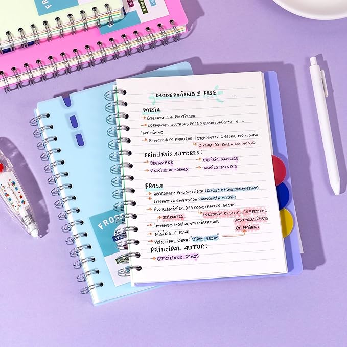 FLYING EAGLE 2 Pcs 5 Subject Notebook Wide Ruled, Small Spiral Notebook 5x7 for Work, 408 Pages Lined Journal with Removable Dividers, Small Notebooks for Work, Violet