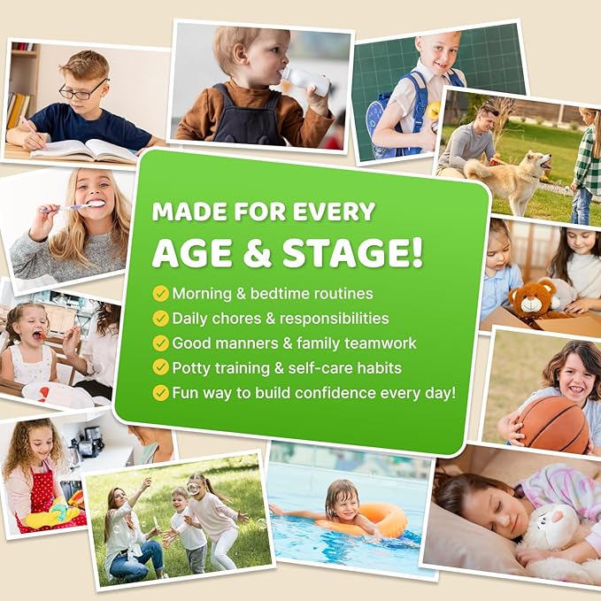 3 in 1 Upgraded Slider Bedtime/Morning/Weekly Routine Chart for Kids, Magnetic Chore Chart for Kids with Cute Chore Stickers, Cute Visual Schedule for Kid