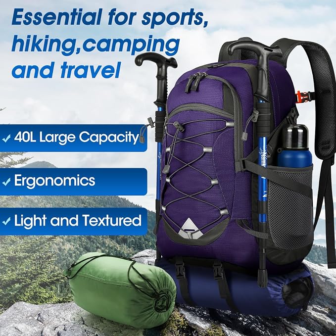 IGOLUMON Hiking Backpack 40L Packable Lightweight Camping Daypack Men Women | Multi-compartment storage Water-resistant Foldable Nylon Material Hiking Day pack for Camping Cycling Outdoor