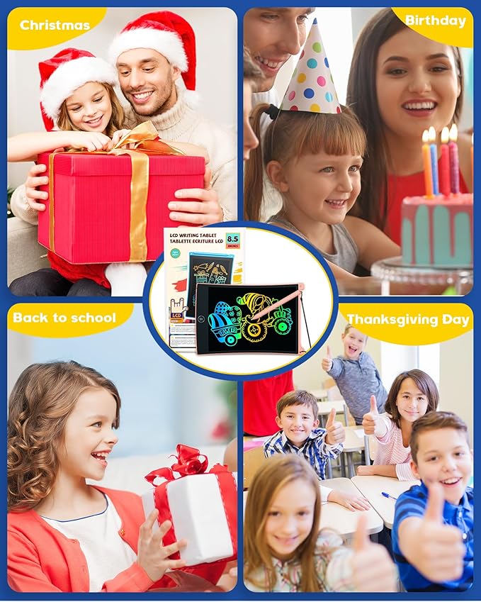 bravokids LCD Writing Tablet with Lanyard, 8.5 inch Colorful Doodle Board Drawing Pad for Kids, Travel Games Activity Learning Toys, Birthday Gift for Age 3 4 5 6 7 8 Year Old Boys Girls