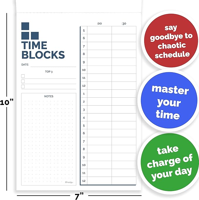 Time Blocking Planner (11.7" x 8.3"), Daily Time Box, Best ADHD Tool, Undated Daily Schedule Organizer, Daily Planner Notepad, Hourly Planner For Office Productivity, To Do List Notepad.