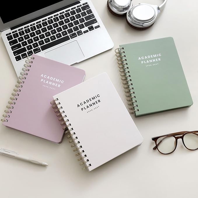 Academic Planner Aug 2026-July 2027, A5 Size, Student Planner with Monthly & Weekly Layout, Spiral Planner with Tabs, Class Schedule, Major Deadlines & Project Planning (Pink)