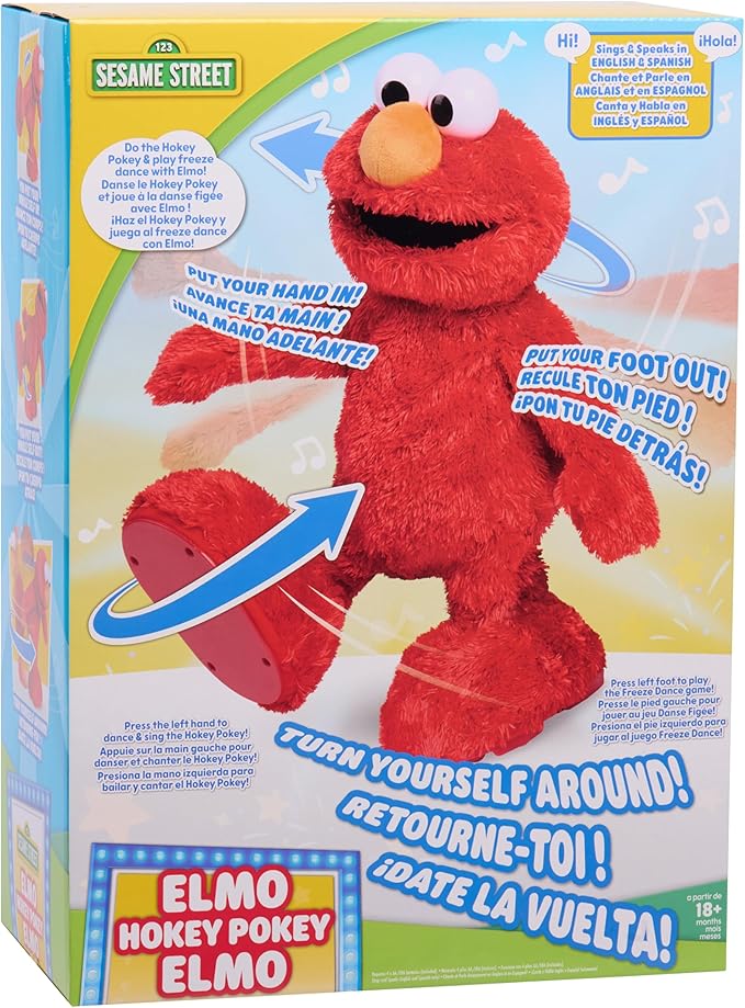 Sesame Street Hokey Pokey Elmo 14” Interactive Plush Toy, Sings, Dances & Plays Music, Bilingual Stuffed Animal for Pretend Play, Soft & Huggable, for Girls and Boys, Ages 18 Months+ by Just Play