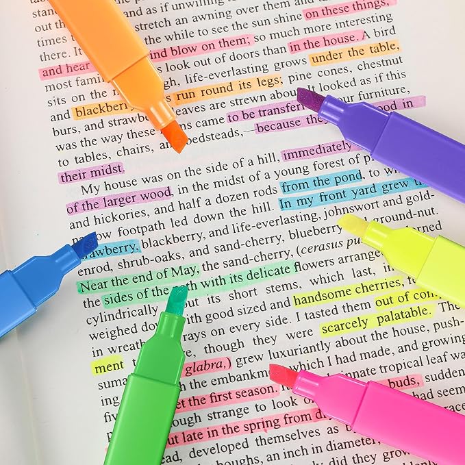 Marspark 120 Pcs Highlighters Bulk Chisel Tip Aesthetic 6 Assorted Colors No Bleed Cute Soft Bright Color Marker Pens for Journal Planner Notes School Study Office Supplies (Bright Colors)