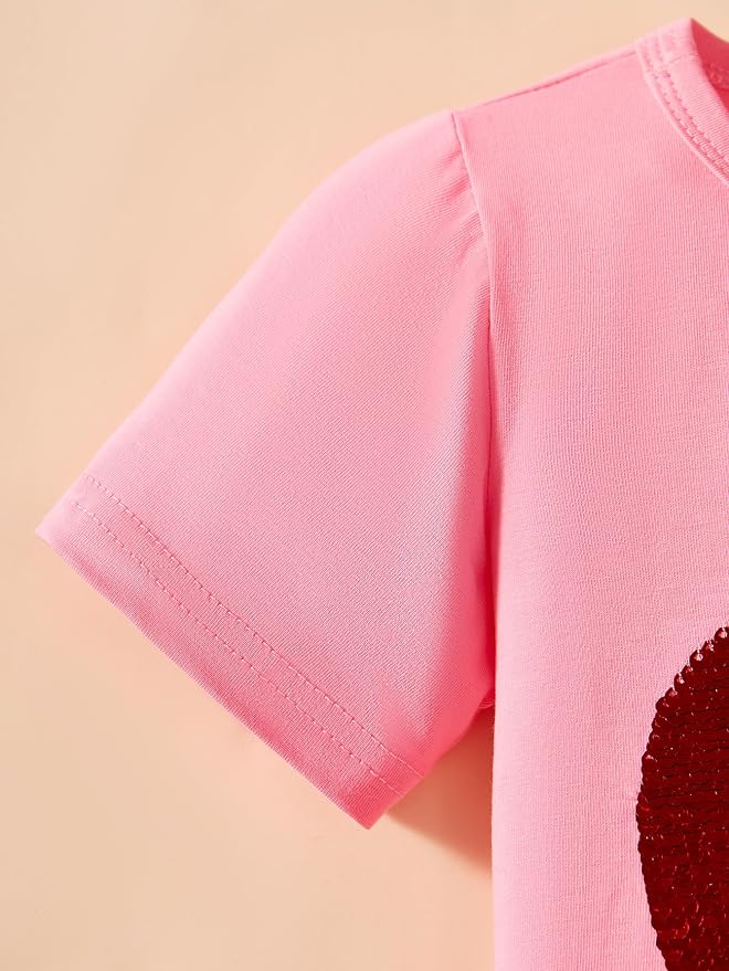 Little Girls Skirt Set - 2 Piece Short Sleeve Top Shirred Tiered Skirt Outfit Girls Spring Summer Clothes 3-8 Years