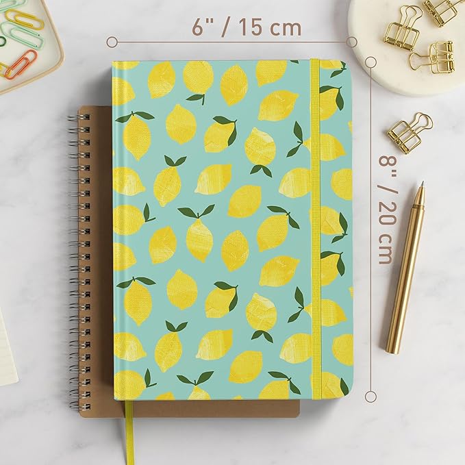 Rileys & Co Dotted Journal Notebook, Dot Grid Hardcover Notebook, Thick Paper Journal, Motivational Journal, 8x6 inches, For Notes - (Lemon) notebook