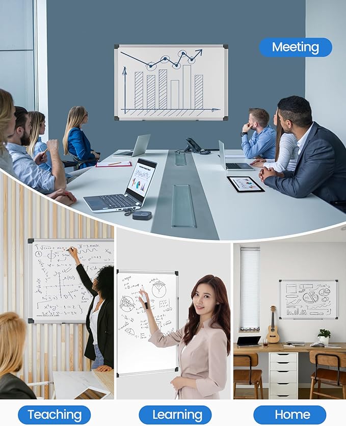 Magnetic White Board Hanging 18" x 12" for Wall, Small Dry Erase Board for Kids, Kitchen, Office, Includes 1 Eraser, 2 Markers, 4 Magnets, Pen Tray, Silver Aluminum Frame