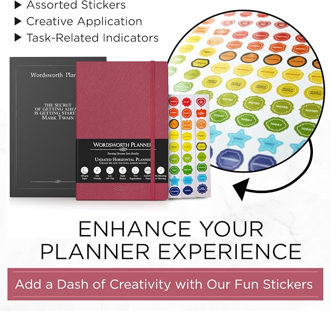 Wordsworth & Black A5 Undated Weekly, Monthly Planner, A5 Paper, Rasberry