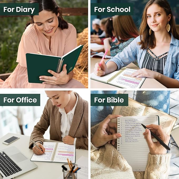 ZOTIA Lined Spiral Journal Notebook for Women, A5 College Ruled Journals for Writing, Hardcover Notebooks for Work, Note taking and Office School Supplies,140 Pages - Dark Green