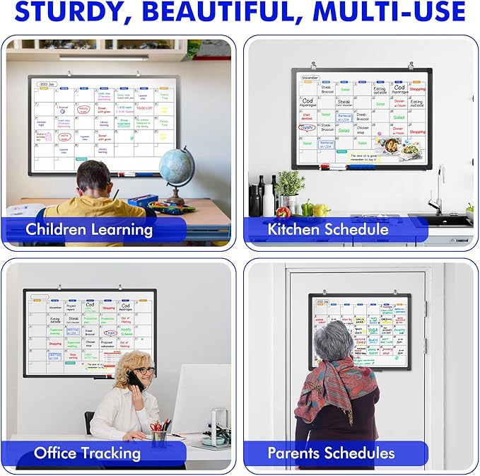Magnetic Dry Erase Calendar Whiteboard for Wall 36"x24", Monthly White Board Calendar Dry Erase Wall Hanging Aluminum Frame with Tray for Home, School, Office