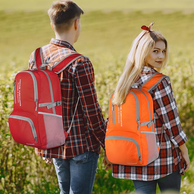 ZOMAKE Lightweight Packable Backpack, Water Resistant Foldable Daypack 35L | Light Hiking Backpacks Collapsible Day Pack for Travel, Everyday Carry, Multi Compartment Storage, Adjustable Strap (Red)
