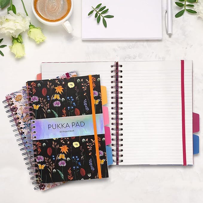 Pukka Pad 5 Subject Spiral Notebook 12-Pack - 200 Pages, 100 Sheets of 80GSM Paper with Repositionable Dividers & Perforated Edges for School & Office Planning & Organization - B5-7 X 10, Bloom