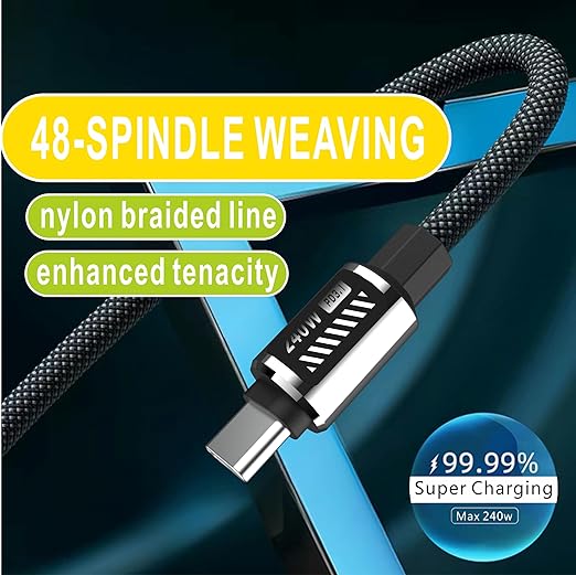 TBBGA 240W USB C to USB C Cable,5FT Nylon Braided Type C Fast Charging Cable for iPhone 16/16 Plus/16 Pro/16 Pro Max/15, MacBook Pro, iPad Pro,for Galaxy S25/S24,Switch, Pixel(Black)