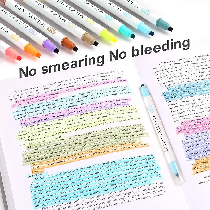 HANKU Highlighters Pastel Double Sided Chisel and Fine Tips Pastel Bible Highlighters No Bleed Through 12 Retro Colors Perfect for Bible Books, Journals, Drawings, and Underlining