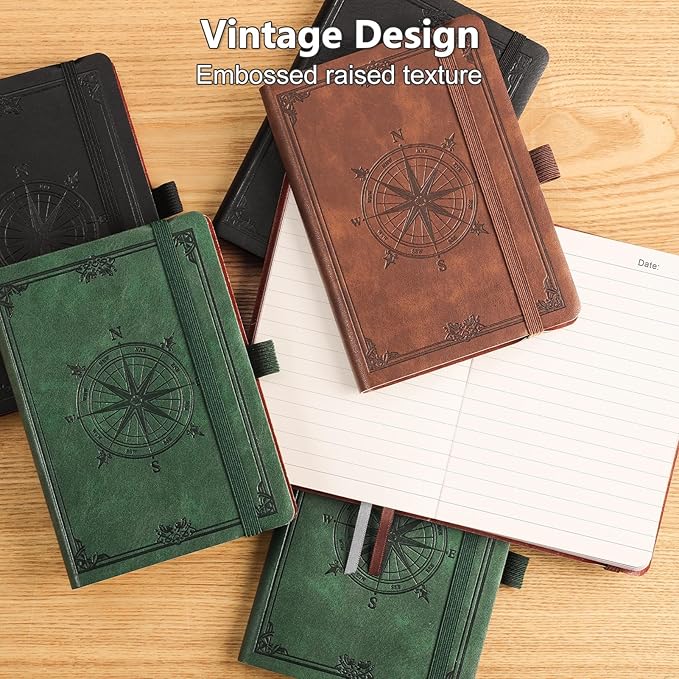 AHGXG Small Lined Pocket Journal Notebook for Men - 256 Numbered Pages College Ruled B6 Mini Journal, Vintage Soft Leather Hardcover, 80gsm Paper, for Women Work Office School, 4.1'' X 5.7''- Black