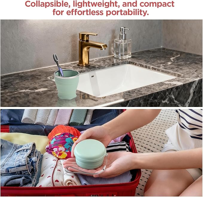 Silicone Collapsible Travel Cup with Dustproof Lid, 8.8 Oz/260ml BPA-Free, Portable Reusable Foldable Cup for Camping, Picnic, Travel, Office (Light Blue)