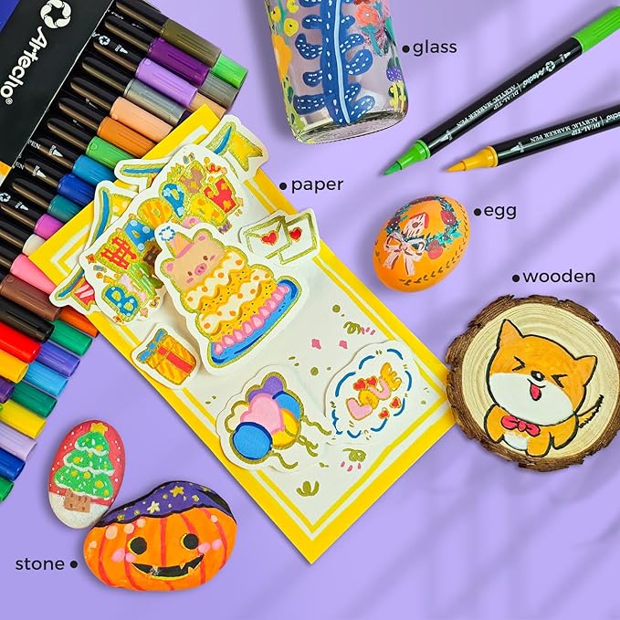 Artecho Acrylic Paint Markers 72 Colors, Acrylic Paint Pens with Brush Tip and Fine Tip for Stone, Rock Painting, Paper, Pumpkin, Wood, Egg, Canvas, Ceramic, Fabric, leather, Glass, DIY Crafts