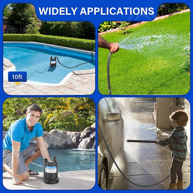1/3 HP Submersible Water Pump 2160GPH Sump Pump Thermoplastic Utility Pump Portable Electric Water Pump Water Remove for Basement Hot Tubs Garden Pool Cover Draining with 10 ft Cord | Thermoplastic Utility Pump Electric Water Pump Water Remove for Base...