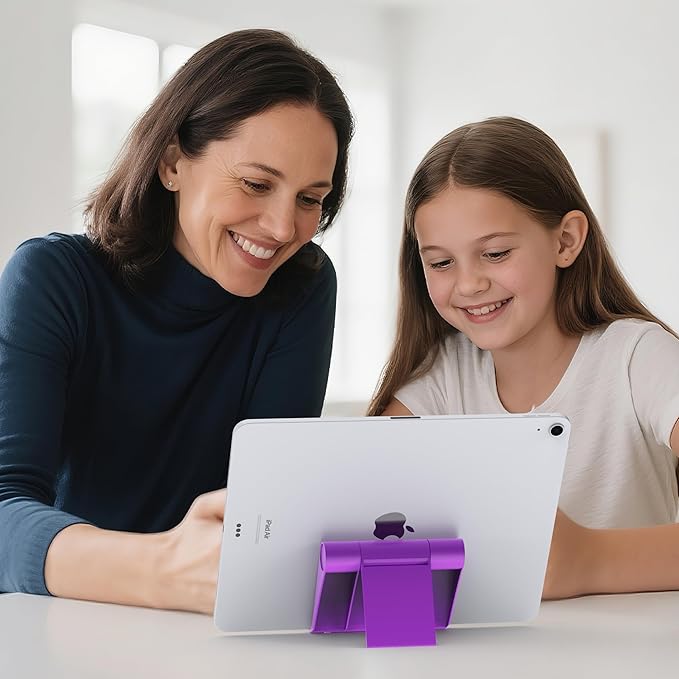 Cell Phone Stand for Desk, Foldable and Adjustable Multi-Angle Holder Dock, Universal Compatibility for Most Phone and Tablet, Portable and Sturdy Design for Office and Home (Purple)