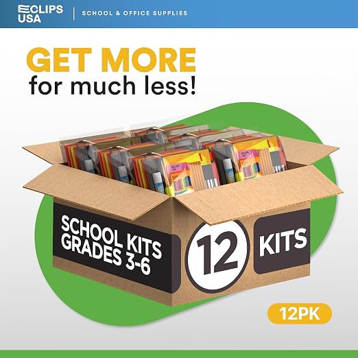 12 Pack Bulk School Supplies for Kids Classroom Must Haves Teacher Supplies Back to School Kids Grades K3-6 145 Pieces All-in-One Set