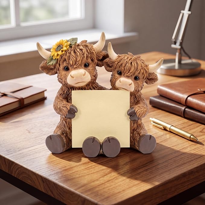 Highland Cow Pop up Sticky Dispenser Resin Sticky Note Holder Include 1 Pad of Pop up Notes 3x3 Inch 100 Sheets, Cute Highland Cow Note Holder for Back to School Office Desk Supplies