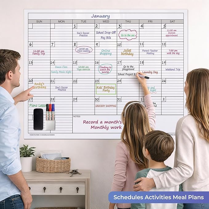Large Magnetic Dry Erase Calendar for Wall, 38" x 50" Jumbo Monthly Planner, White Board Calendar for Office, Dual-Sided Magnetic Reusable
