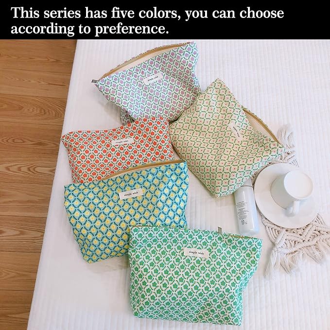 STARDW Aesthetic Floral Makeup Bag Cute Small Cosmetic Bags for Women Girls, Travel Toiletry Bag Large Capacity Zipper Makeup Pouch, Purse Organizer Pouches (Yellow Floral)
