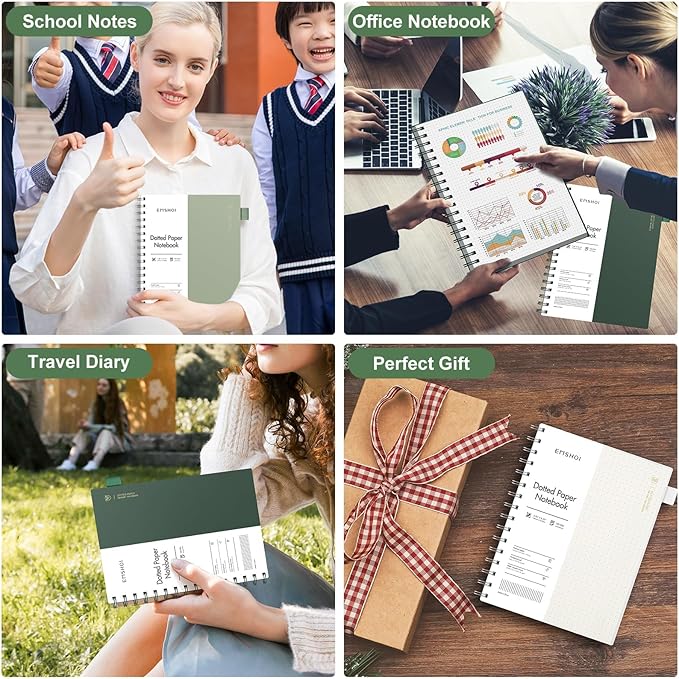EMSHOI Spiral Notebook Dotted journal, A5 Dotted Grid Notebook with 300 Pages, 100gsm Thick Paper, Waterproof Softcover Notebook for Journaling, 5.7" × 8.22" - Transparent