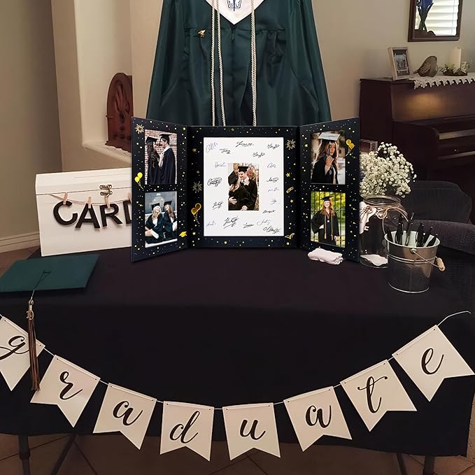 GMFrames Graduation Signature Book with Photo Display 2026 Grad Party Decorations Guest Book for Senior High School, College or University Graduation Photographs Black