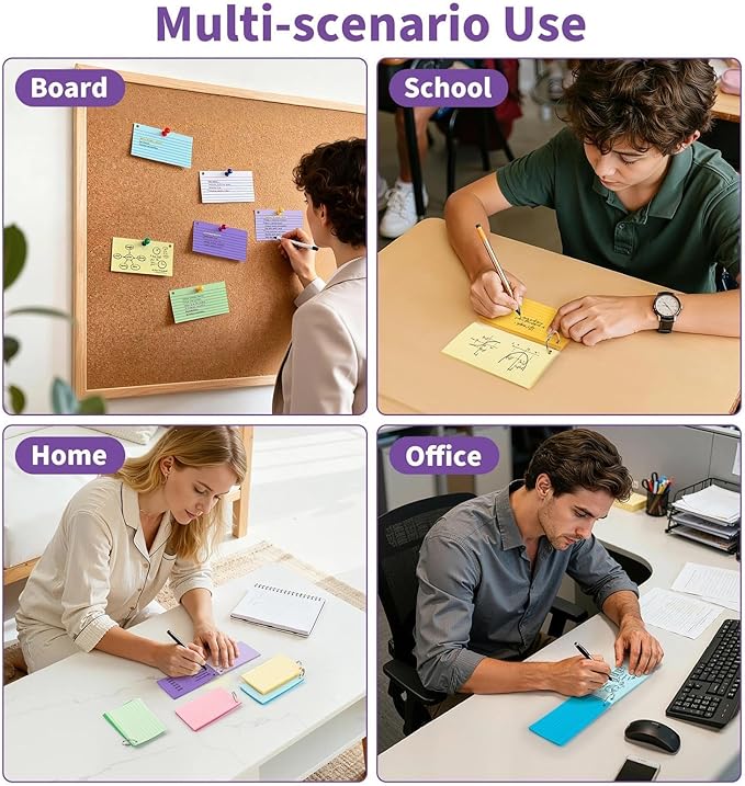 250 Count Colored Index Cards for Studying, 3x5 Inch Ruled Flash Cards 10 Color with Key Ring, 5 Packs of 50 Sheets Heavy Lined Study Note Cards with Waterproof Cover for School&Office Supplies