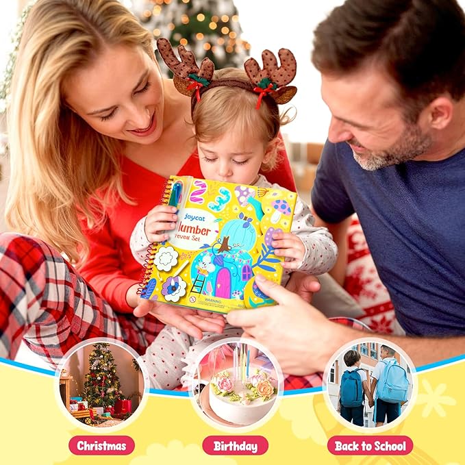 JoyCat Reusable Water Coloring Book for Toddlers 3-5, 14 Pages Number Tracing Magic Water Drawing Book, Mess-Free Preschool Learning Toys, Educational Gift for Boys Girls