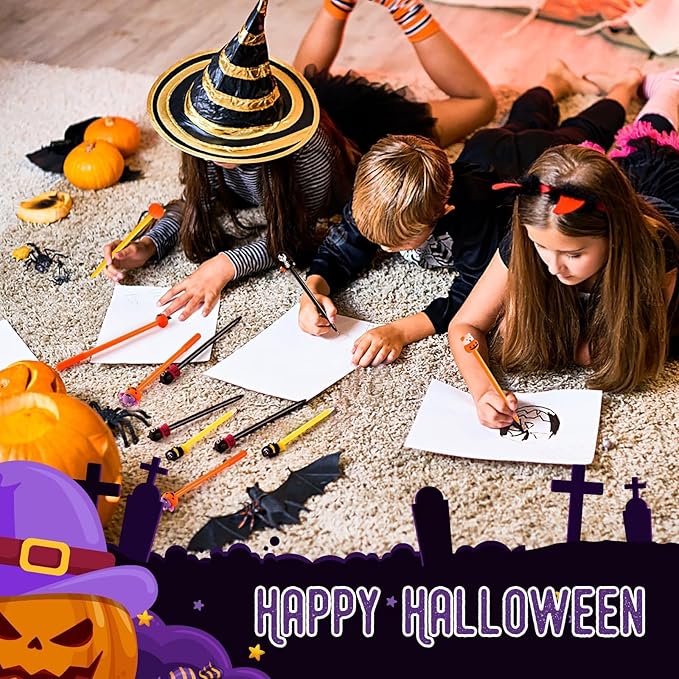 SANNIX 20pcs Halloween Cartoon Pens, Novelty Pumpkin Ghost Skull Bat Gel Ink RollerBall Pens for Halloween Birthday Party Favors Gift Home Supplies