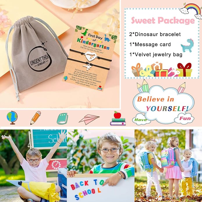 UNGENT THEM Back to School Bracelet Mother Son Dinosaur First Day of School Gifts for Boys Girls