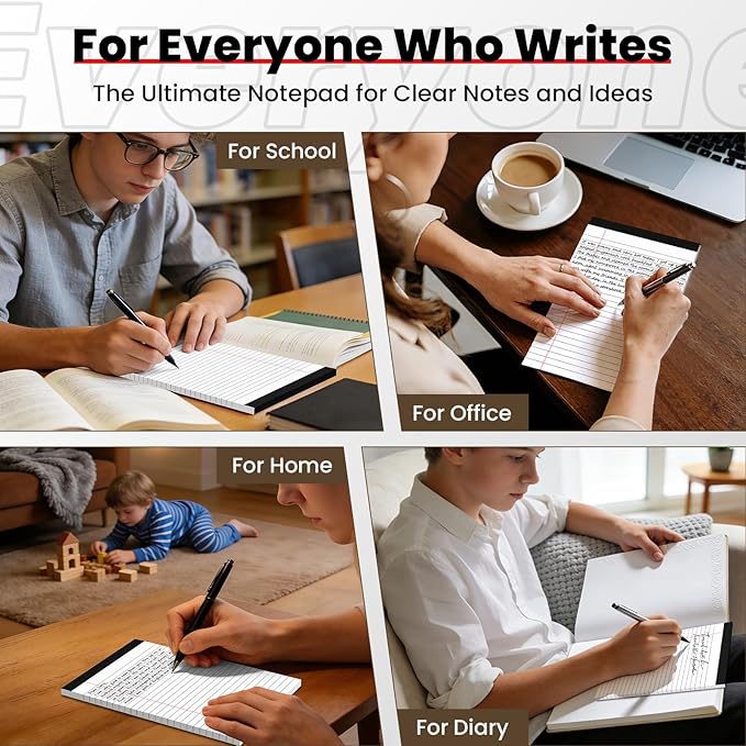 12 Pack Notepads 5x8, Small Legal Pads Narrow College Ruled, 30 Sheets/Pack, Perforated Notebook - White Note Pads for School, Memo, Note Taking, Teacher & Office Supplies, Writing Pads of Paper