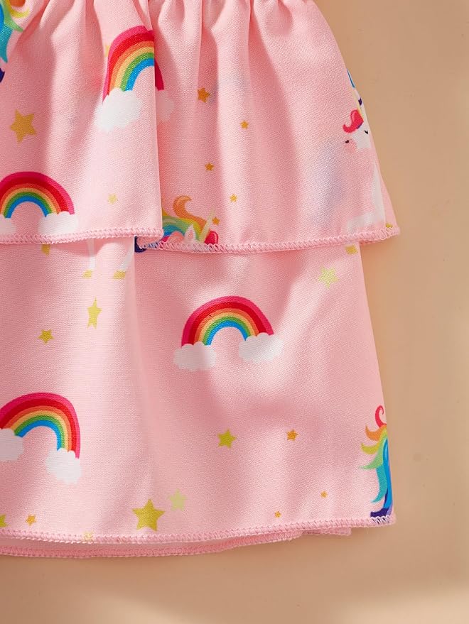 Little Girls Skirt Set - 2 Piece Short Sleeve Top Shirred Tiered Skirt Outfit Girls Spring Summer Clothes 3-8 Years