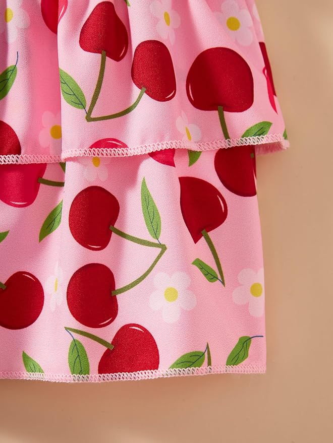 Little Girls Skirt Set - 2 Piece Short Sleeve Top Shirred Tiered Skirt Outfit Girls Spring Summer Clothes 3-8 Years