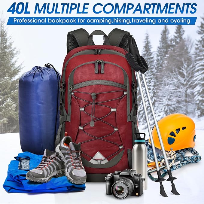 IGOLUMON Hiking Backpack 40L Packable Lightweight Camping Daypack Men Women | Multi-compartment storage Water-resistant Foldable Nylon Material Hiking Day pack for Camping Cycling Outdoor