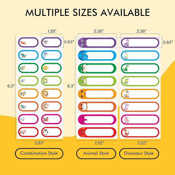 Name Tag Stickers for Daycare, Self-Laminating, Write-On Waterproof Baby Bottle Labels, Dishwasher Safe, Reusable Labels, Assorted Sizes & Colors, Pack of 64
