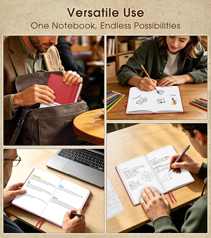 Journal Notebook, A5 Leather Hardcover Blank Sketchbook, 160 Pages, 180° Lay-Flat Binding, 100 GSM Thick Paper, for Sketching, Drawing, Art Journaling & Creative Writing, Red