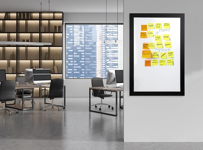 Real Wooden Framed Magnetic Dry Erase Whiteboard, 24" X 36", Vertical/Horizontal Wall Mount, Includes Black Marker, Eraser and 4 Magnets, by Better Office Products (Solid Black)