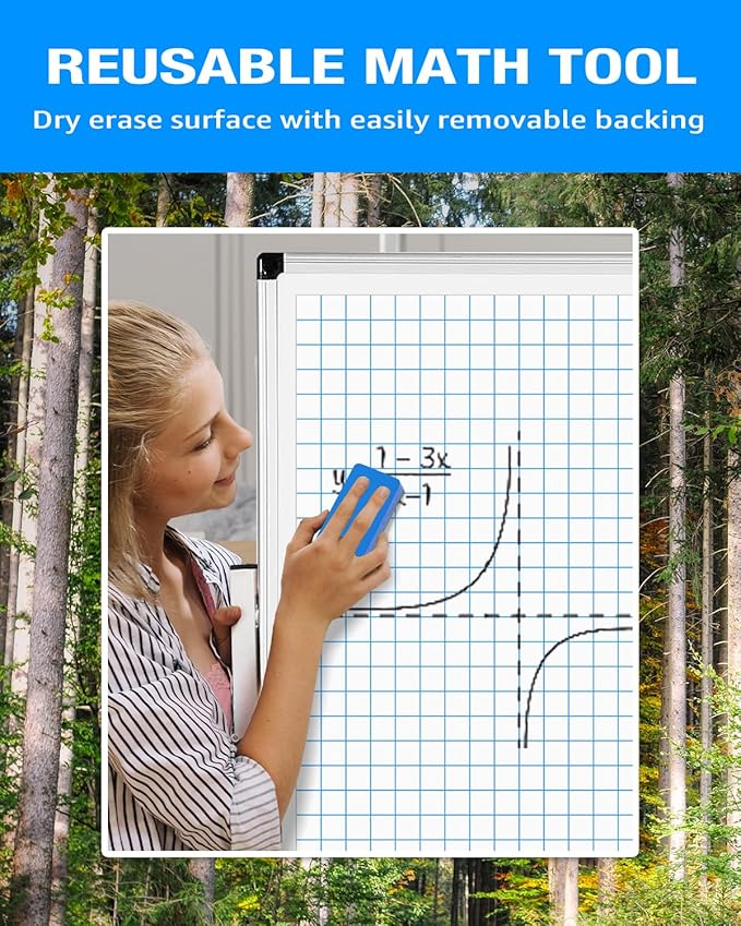 Magnetic Graph Paper for Whiteboard: 17"x24" Dry Erase White Board with Grid Lines for Classroom - Write and Wipe Giant Math Graphing Chart Poster with Markers, Magnets, Eraser