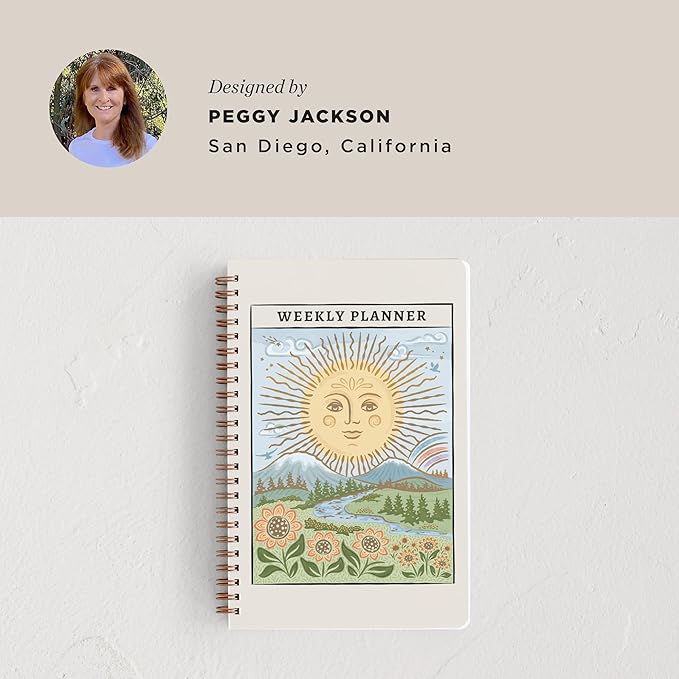 Minted Golden Sun Tarot Card 2026 Weekly & Monthly Undated Planner, 5.5" x 8.5" Spiral Bound Planner Notebook, 132 Pages, Artistic Celestial Design with 2026–2027 Reference Calendars